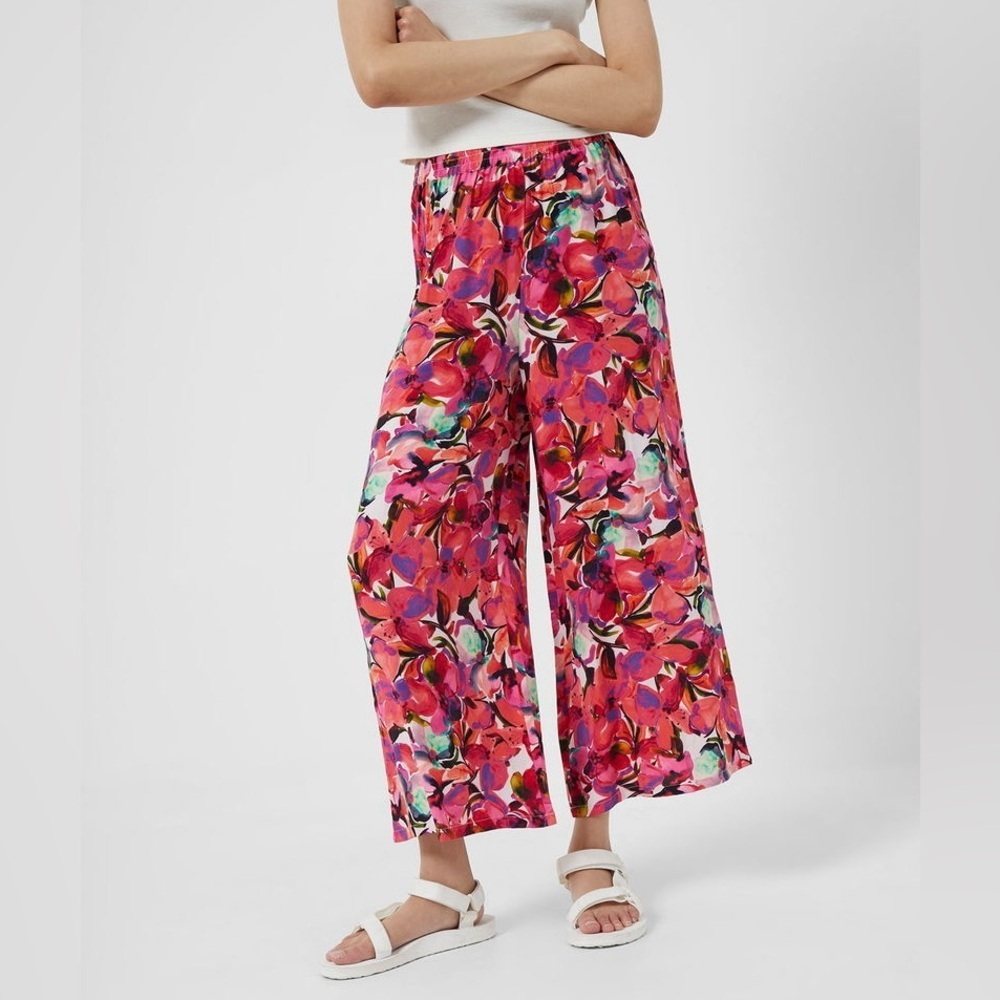 French Connection Womens Isadora floral Pink Printed Wide Leg Culottes resort